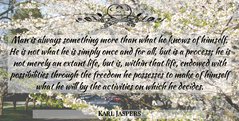 Karl Jaspers Quote About Men, Possibility, Process: Man Is Always Something More...
