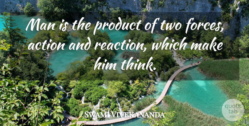 Swami Vivekananda Quote About Men, Thinking, Two: Man Is The Product Of...
