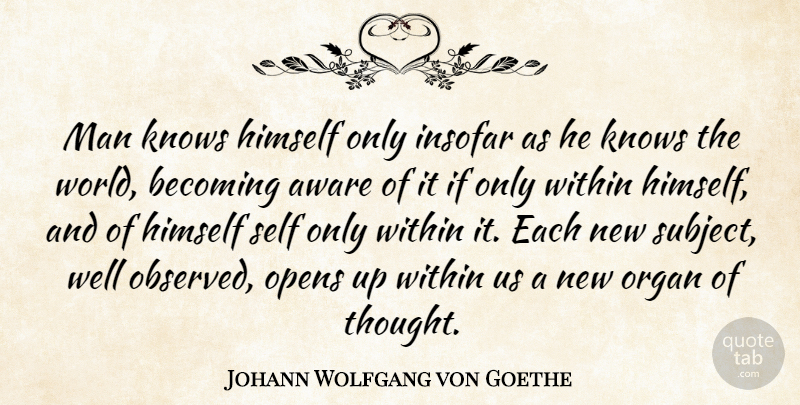 Johann Wolfgang von Goethe Quote About Men, Self, World: Man Knows Himself Only Insofar...