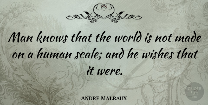 Andre Malraux Quote About Men, Wish, World: Man Knows That The World...