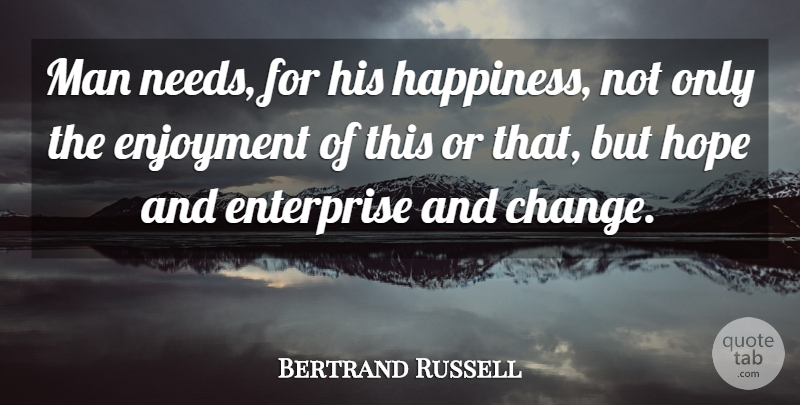 Bertrand Russell Quote About Change, Happiness, Happy: Man Needs For His Happiness...