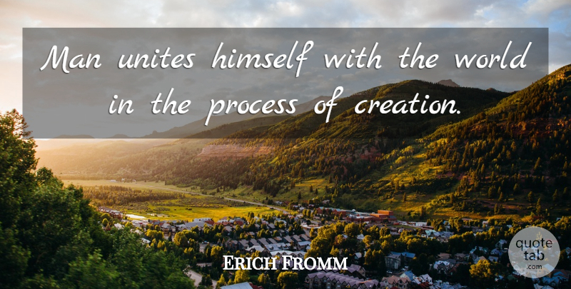 Erich Fromm Quote About Men, Progress, World: Man Unites Himself With The...