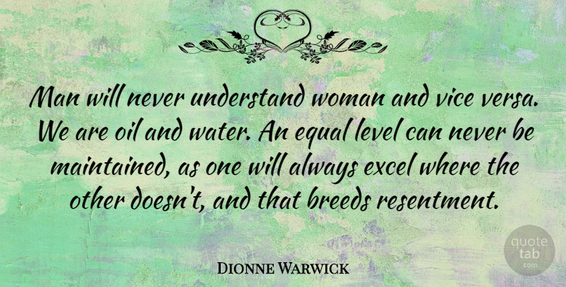 Dionne Warwick Quote About Men, Oil, Water: Man Will Never Understand Woman...