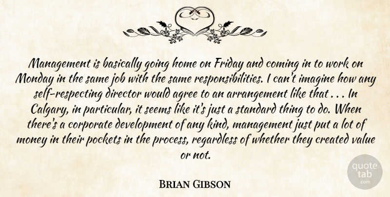 Brian Gibson Quote About Agree, Basically, Coming, Corporate, Created: Management Is Basically Going Home...