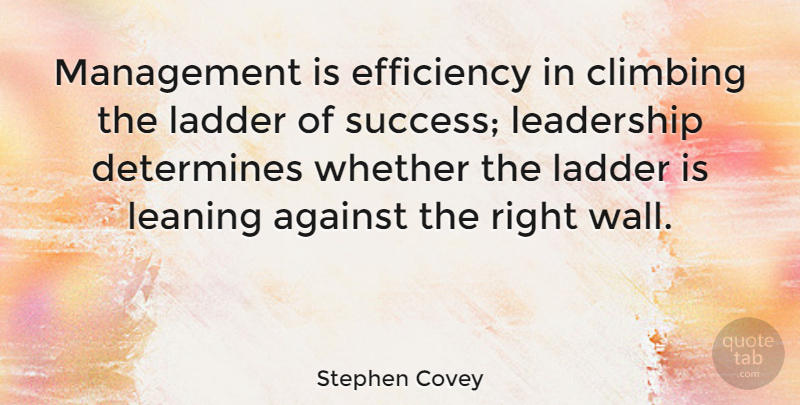 Stephen Covey Quote About Inspirational, Inspiring, Leadership: Management Is Efficiency In Climbing...