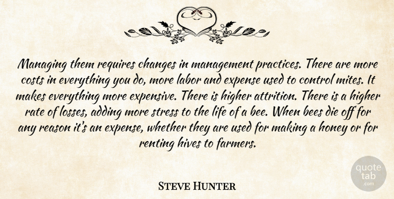 Steve Hunter Quote About Adding, Bees, Changes, Control, Costs: Managing Them Requires Changes In...