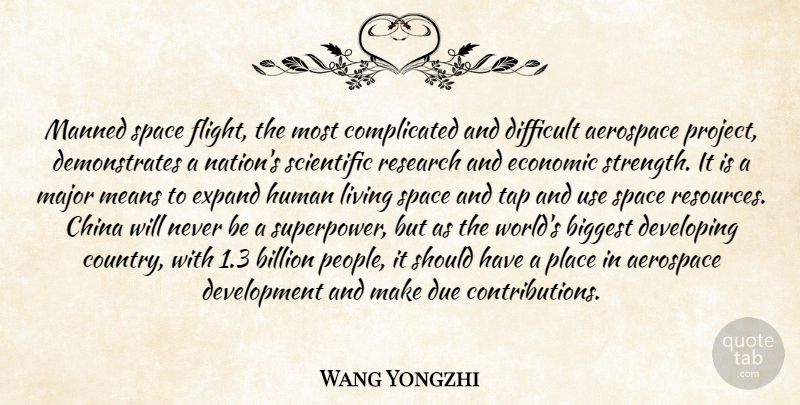 Wang Yongzhi Quote About Aerospace, Biggest, Billion, China, Developing: Manned Space Flight The Most...