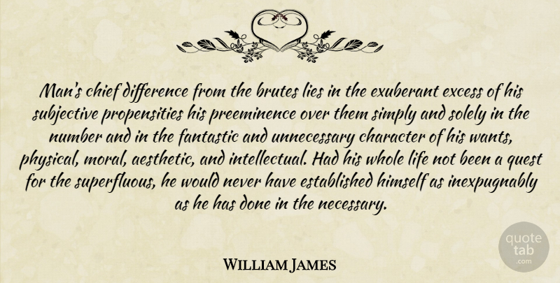 William James Quote About Lying, Men, Differences: Mans Chief Difference From The...