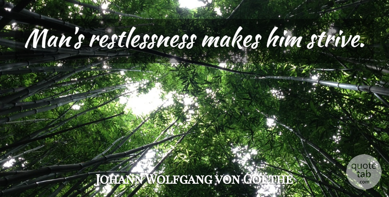 Johann Wolfgang von Goethe Quote About Men, Strive, Restlessness: Mans Restlessness Makes Him Strive...