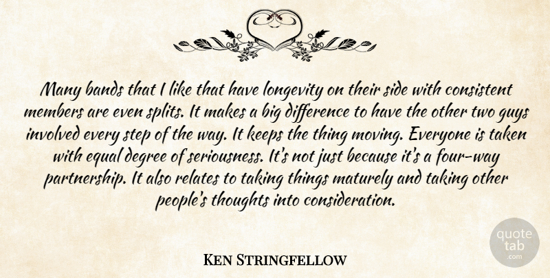 Ken Stringfellow Quote About Bands, Consistent, Degree, Difference, Equal: Many Bands That I Like...