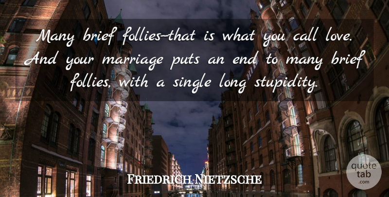 Friedrich Nietzsche Quote About Long, Stupidity, Ends: Many Brief Follies That Is...