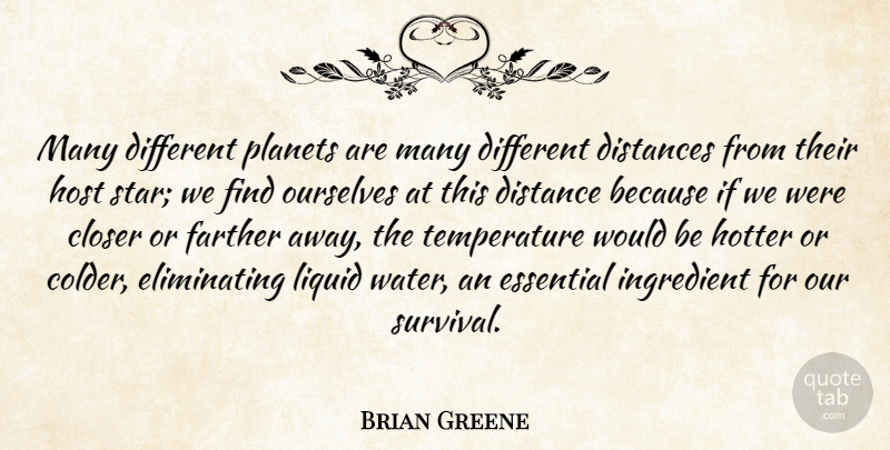 Brian Greene Quote About Stars, Distance, Water: Many Different Planets Are Many...
