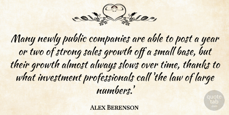 Alex Berenson Quote About Almost, Call, Companies, Investment, Large: Many Newly Public Companies Are...