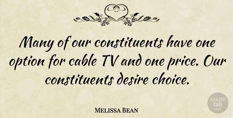 Melissa Bean Quote About Choices, Desire, Tvs: Many Of Our Constituents Have...
