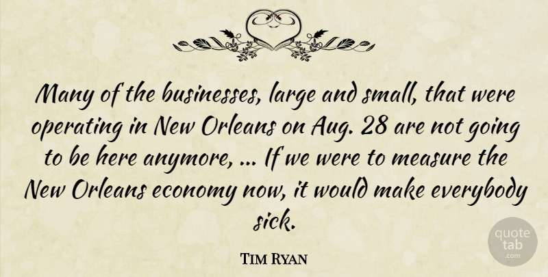 Tim Ryan Quote About Economy, Everybody, Large, Measure, Operating: Many Of The Businesses Large...