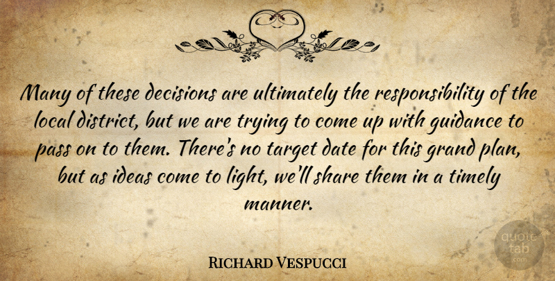 Richard Vespucci Quote About Date, Decisions, Grand, Guidance, Ideas: Many Of These Decisions Are...