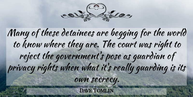 Dave Tomlin Quote About Begging, Court, Detainees, Guardian, Pose: Many Of These Detainees Are...