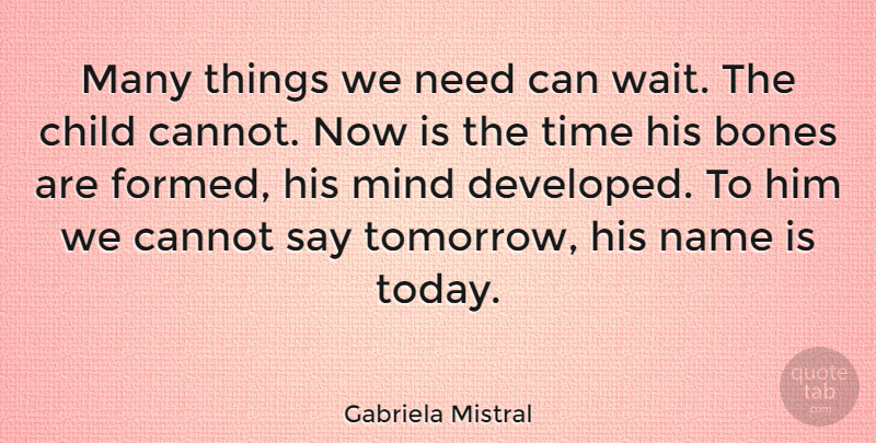 Gabriela Mistral Quote About Bones, Cannot, Mind, Name, Time: Many Things We Need Can...