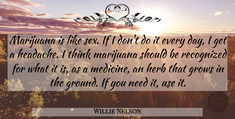 Willie Nelson Quote About Sex, Marijuana, Thinking: Marijuana Is Like Sex If...