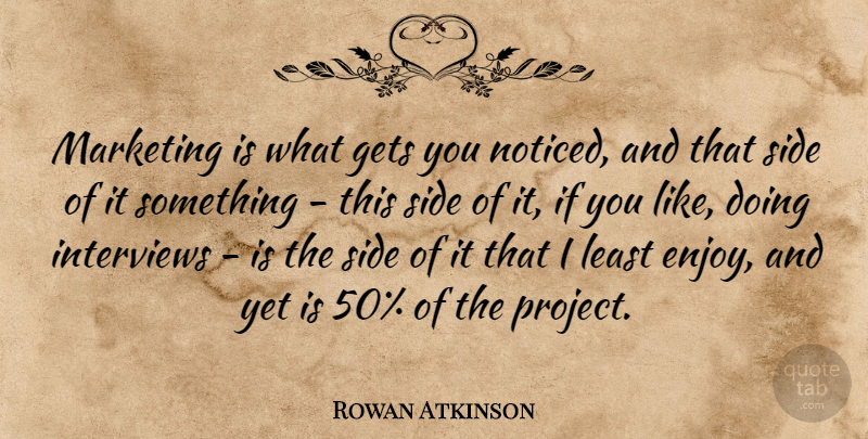 Rowan Atkinson Quote About Marketing, Interviews, Sides: Marketing Is What Gets You...