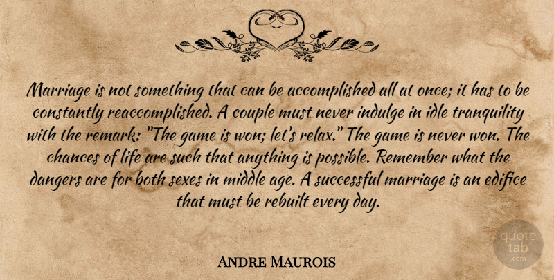 Andre Maurois Quote About Marriage, Sex, Couple: Marriage Is Not Something That...