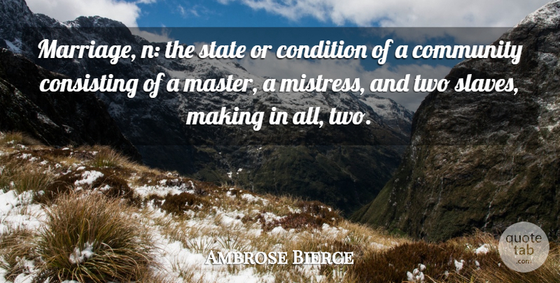 Ambrose Bierce Quote About Funny, Anniversary, Romantic: Marriage N The State Or...