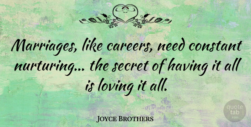 Joyce Brothers Quote About Careers, Secret, Needs: Marriages Like Careers Need Constant...