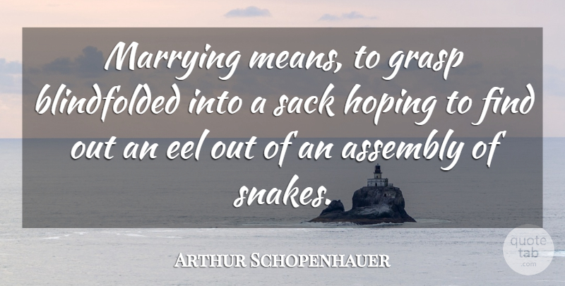 Arthur Schopenhauer Quote About Mean, Eels, Snakes: Marrying Means To Grasp Blindfolded...