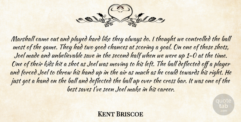 Kent Briscoe Quote About Air, Ball, Best, Came, Chances: Marshall Came Out And Played...