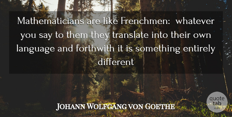 Johann Wolfgang von Goethe Quote About Entirely, Language, Translate, Whatever: Mathematicians Are Like Frenchmen Whatever...