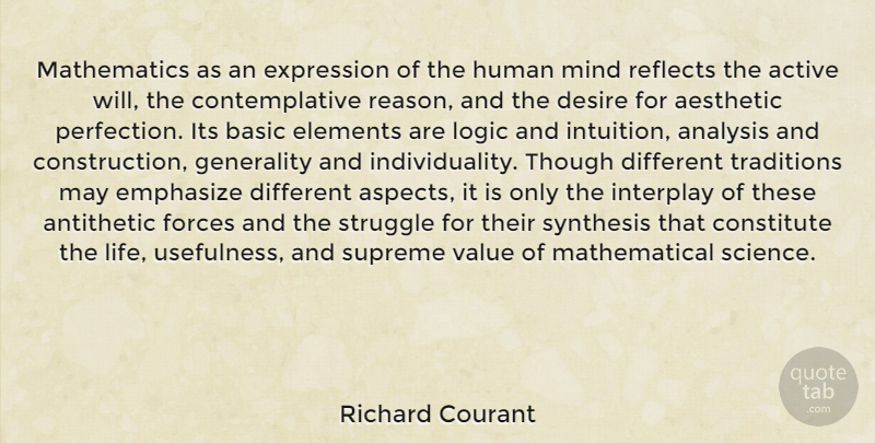 Richard Courant Quote About Struggle, Expression, Perfection: Mathematics As An Expression Of...