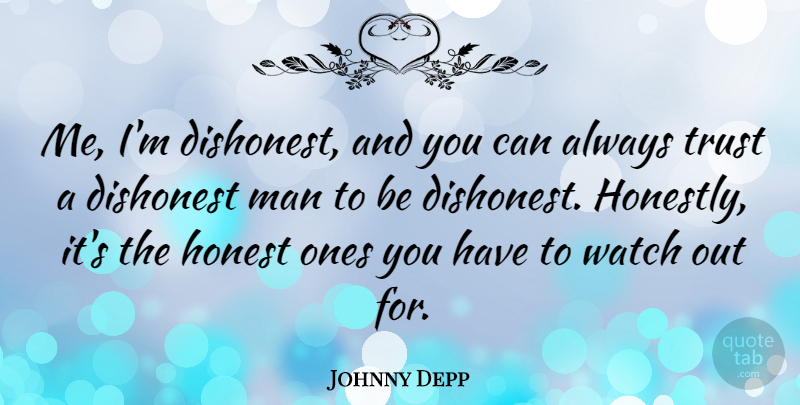 Johnny Depp Quote About Trust, Men, Watches: Me Im Dishonest And You...
