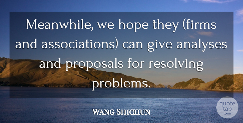 Wang Shichun Quote About Hope, Proposals: Meanwhile We Hope They Firms...