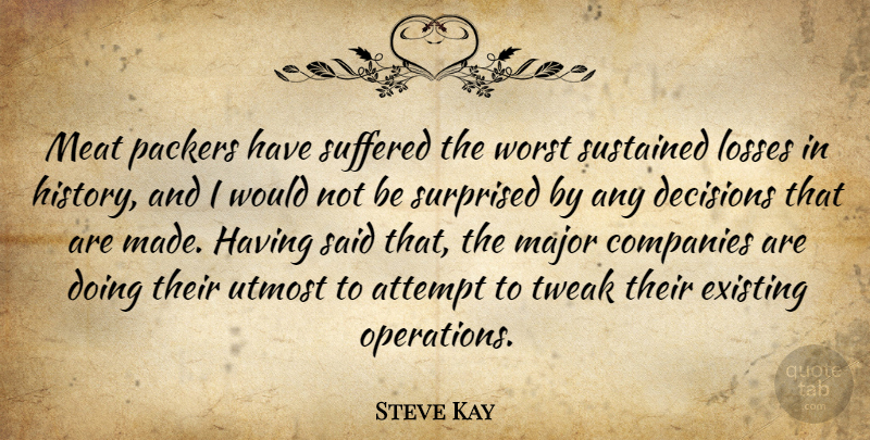 Steve Kay Quote About Attempt, Companies, Decisions, Existing, Losses: Meat Packers Have Suffered The...