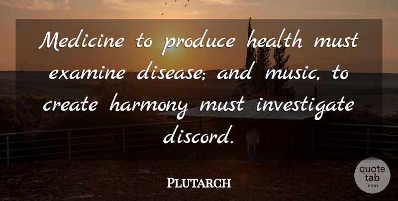 Plutarch Quote About Music, Medicine, Disease: Medicine To Produce Health Must...
