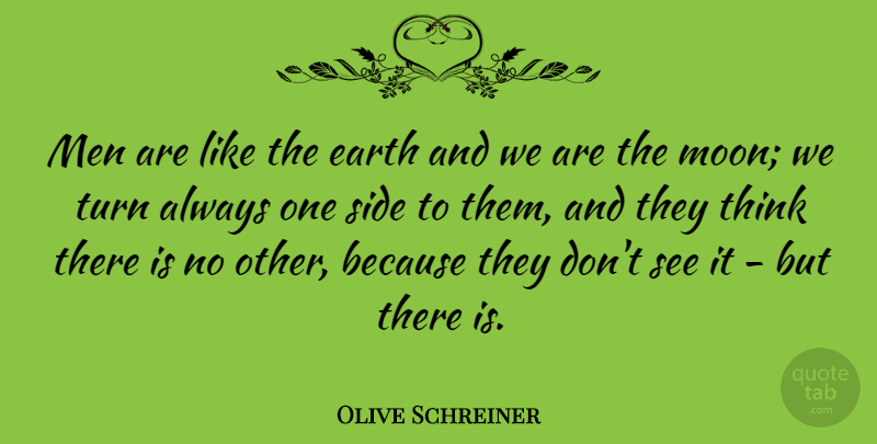 Olive Schreiner Quote About Men, Thinking, Moon: Men Are Like The Earth...