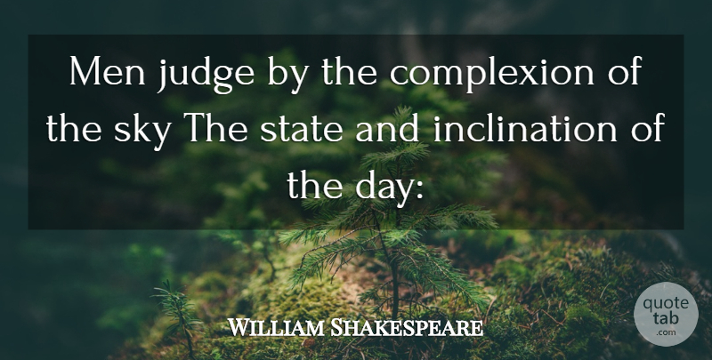 William Shakespeare Quote About Men, Sky, Judging: Men Judge By The Complexion...