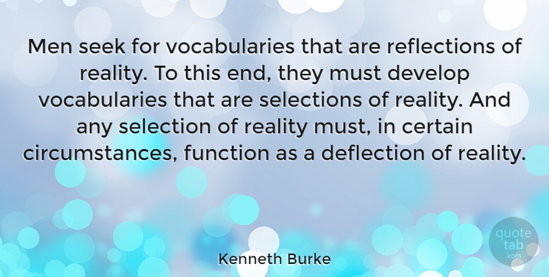 Kenneth Burke Quote About Reflection, Reality, Men: Men Seek For Vocabularies That...