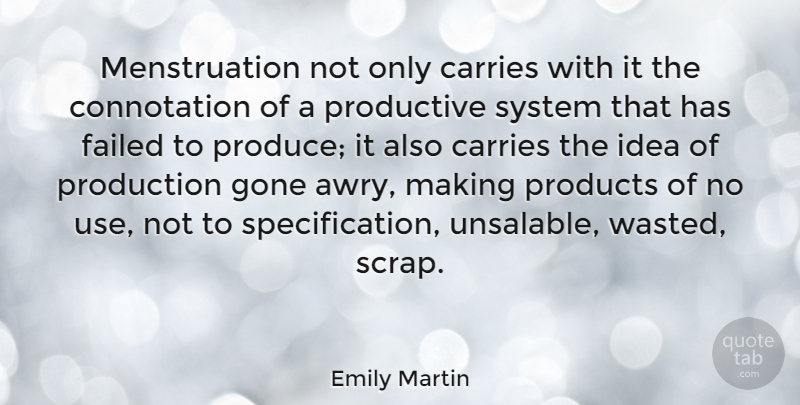 Emily Martin Quote About Carries, Failed, Gone, Production: Menstruation Not Only Carries With...