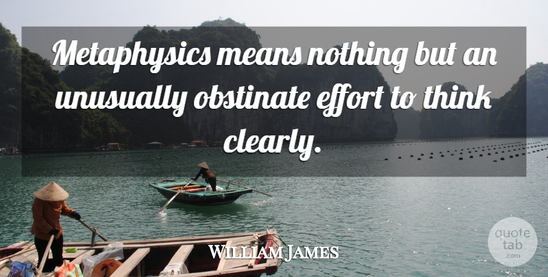 William James Quote About Mean, Thinking, Effort: Metaphysics Means Nothing But An...