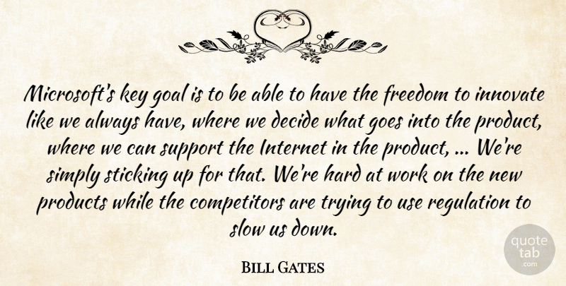 Bill Gates Quote About Decide, Freedom, Goal, Goes, Hard: Microsofts Key Goal Is To...