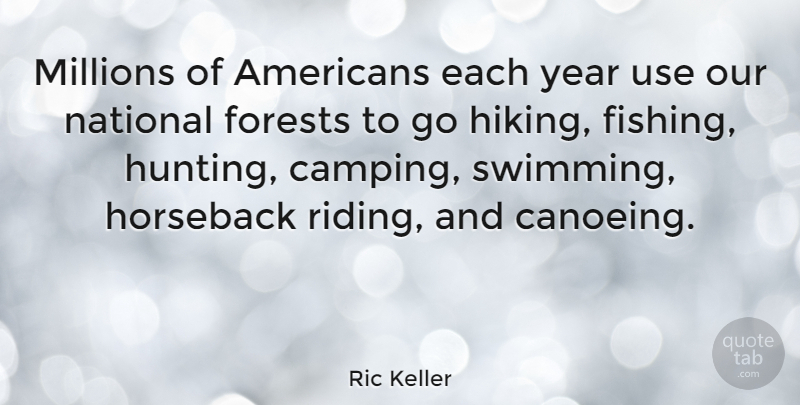 Ric Keller Quote About Swimming, Hunting, Years: Millions Of Americans Each Year...