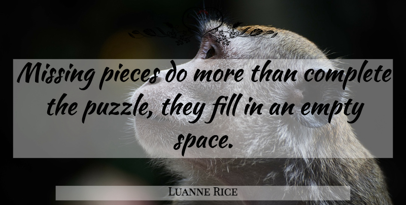 Luanne Rice Quote About Space, Missing, Pieces: Missing Pieces Do More Than...