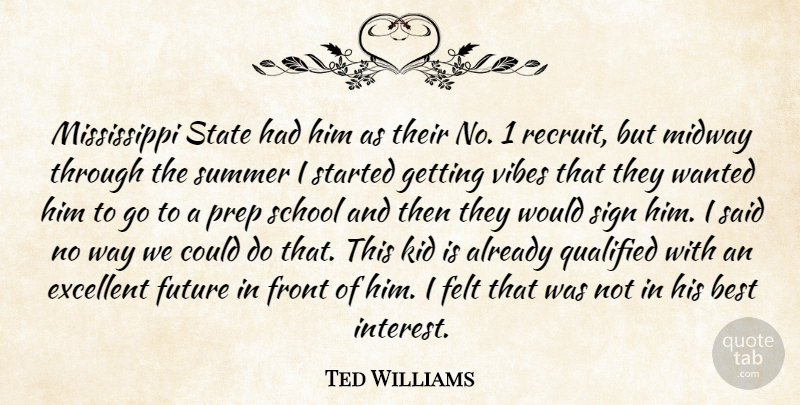 Ted Williams Quote About Best, Excellent, Felt, Front, Future: Mississippi State Had Him As...