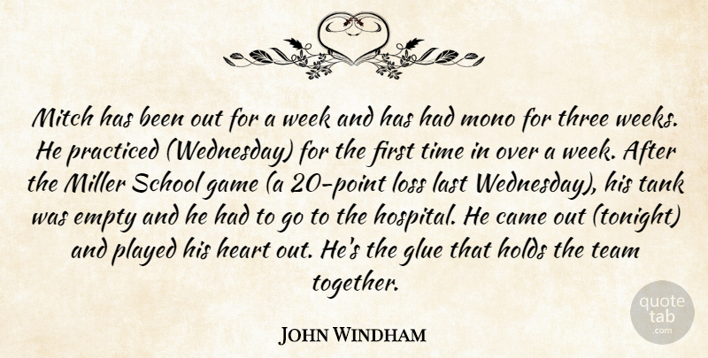 John Windham Quote About Came, Empty, Game, Glue, Heart: Mitch Has Been Out For...