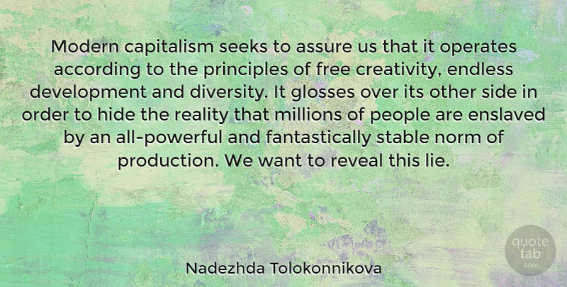 Nadezhda Tolokonnikova Quote About According, Assure, Capitalism, Endless, Enslaved: Modern Capitalism Seeks To Assure...