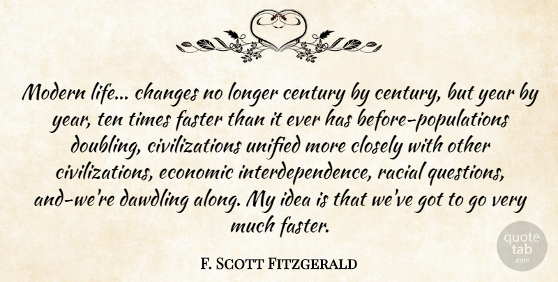 F. Scott Fitzgerald Quote About Life Changing, Years, Civilization: Modern Life Changes No Longer...