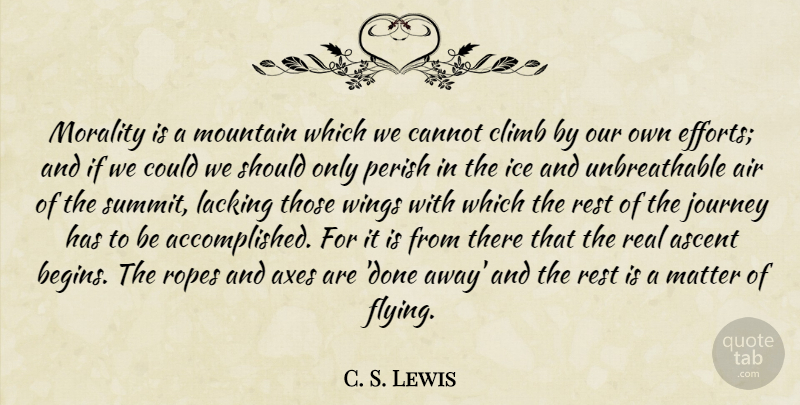 C. S. Lewis Quote About Real, Journey, Air: Morality Is A Mountain Which...