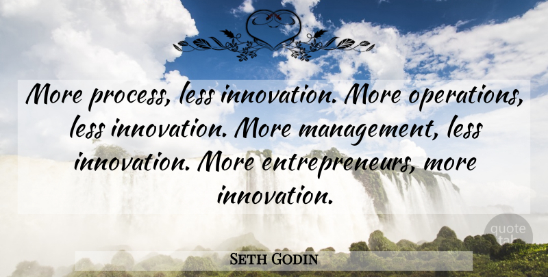 Seth Godin Quote About Entrepreneur, Innovation, Management: More Process Less Innovation More...