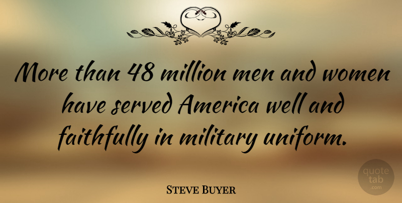 Steve Buyer Quote About Military, Men, America: More Than 48 Million Men...
